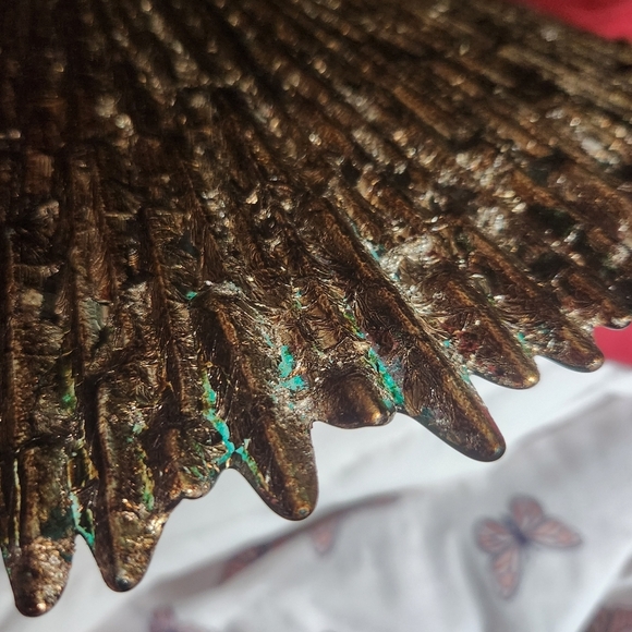 🦋Beautiful Sunburst Glass Accent Bowl Glossy Teal Gold Silver - Picture 7 of 15